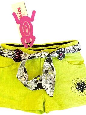 NWT Beetlejuice 4 4T Shorts Lime Green Gauze Black Girl Groovy Belt Floral
